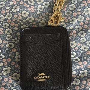Coach Black Leather Card Holder with Gold Chain